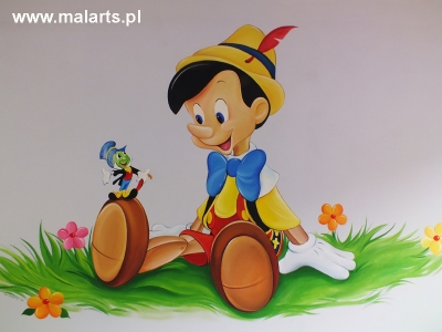 Cieszyn - malowany obraz ścienny Pinokio w sali zabaw dla dzieci